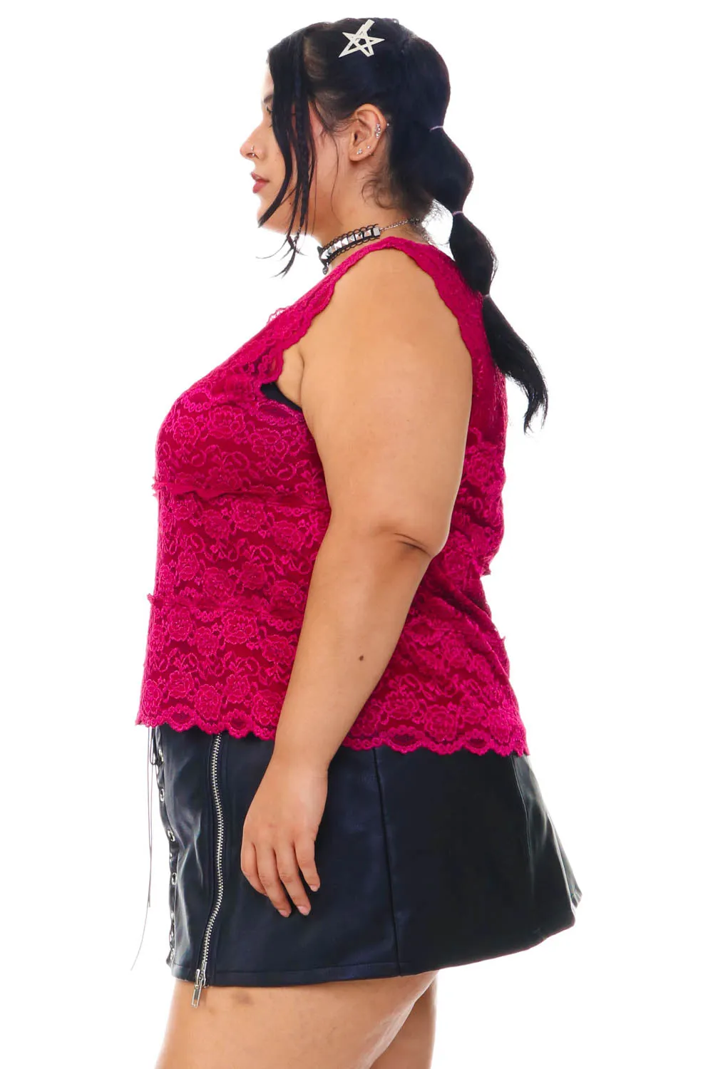 Vintage Y2K Fuchsia Lace Tank Top - 2X/3X sold by Tunnel Vision product image thumbnail 5