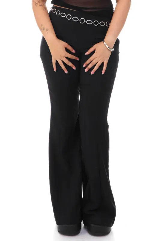 Vintage Y2K Classic Black Wide Leg Pants - M/L sold by Tunnel Vision
