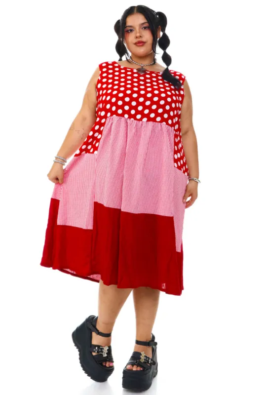 Vintage Y2K Red Patchwork Tiered Tank Dress - 2X/3X/4X sold by Tunnel Vision