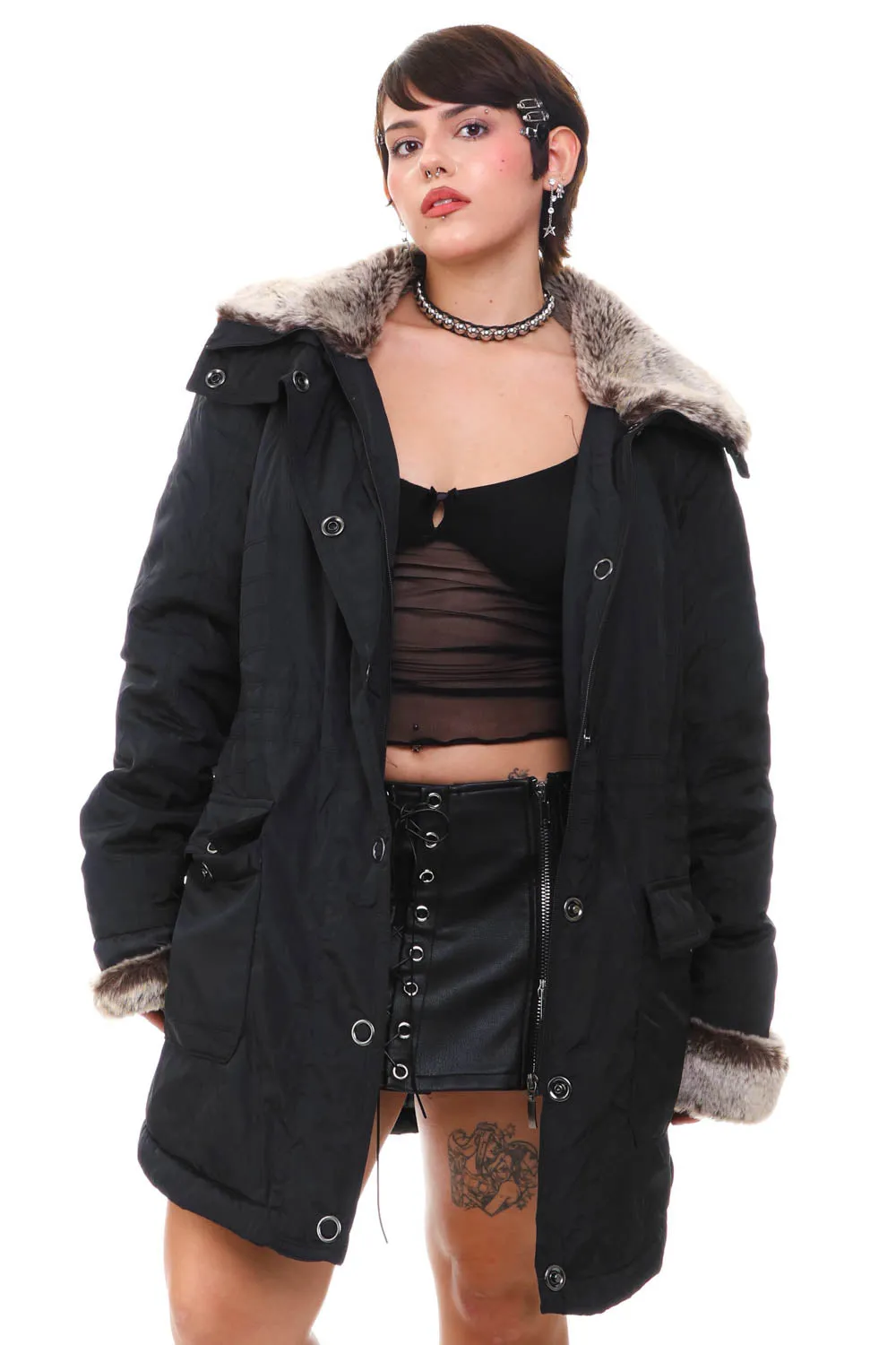 Vintage Y2K Fur Collar Zip Up Jacket - OSFM sold by Tunnel Vision