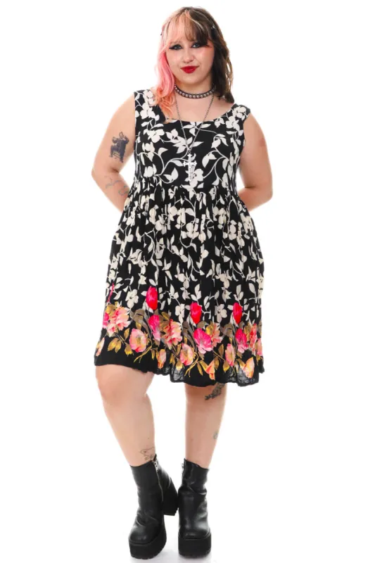 Vintage 90's Black & White Floral Tank Dress - L/XL/2X sold by Tunnel Vision