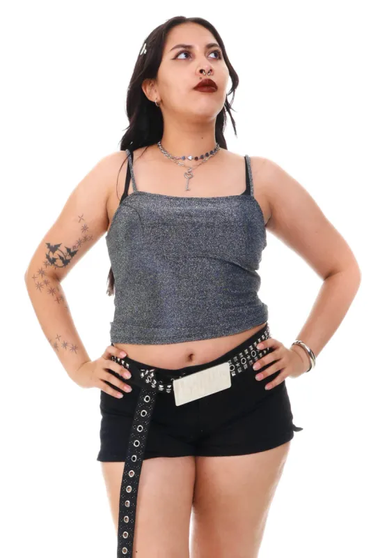 Vintage Y2K Silver Glitter Tank Top - M/L sold by Tunnel Vision