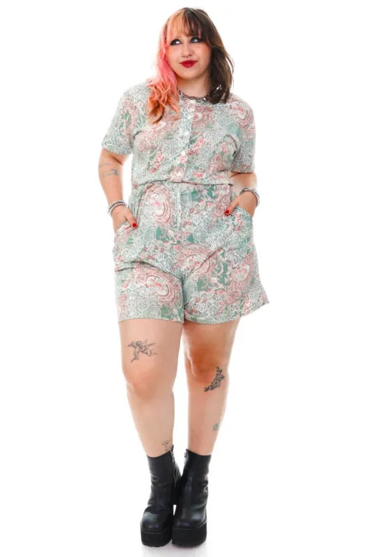 Vintage 90's Pastel Floral Button Up Jumpsuit - XL/2X sold by Tunnel Vision