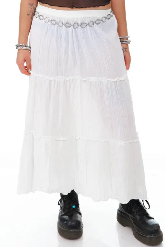 Vintage 90's White Tiered Maxi Skirt - L/XL sold by Tunnel Vision