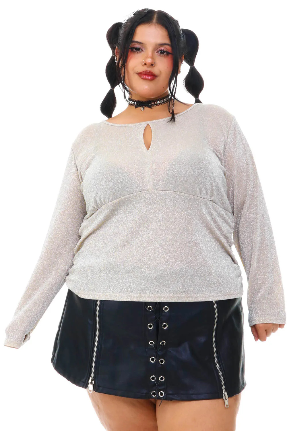 Vintage Y2K Sparkly Glitter Cut Out Long-Sleeve - XL/2X sold by Tunnel Vision