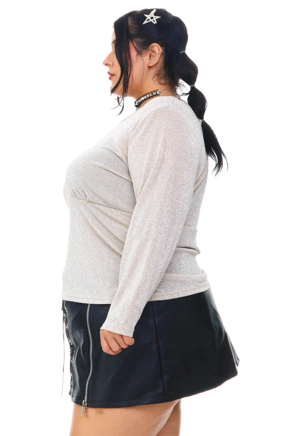 Vintage Y2K Sparkly Glitter Cut Out Long-Sleeve - XL/2X sold by Tunnel Vision product image thumbnail 4