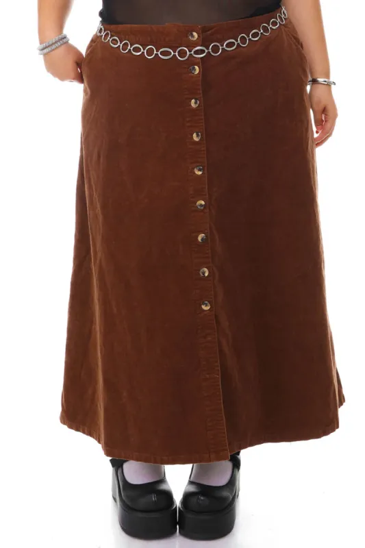 Vintage 90's Brown Corduroy Button Skirt - 2X sold by Tunnel Vision