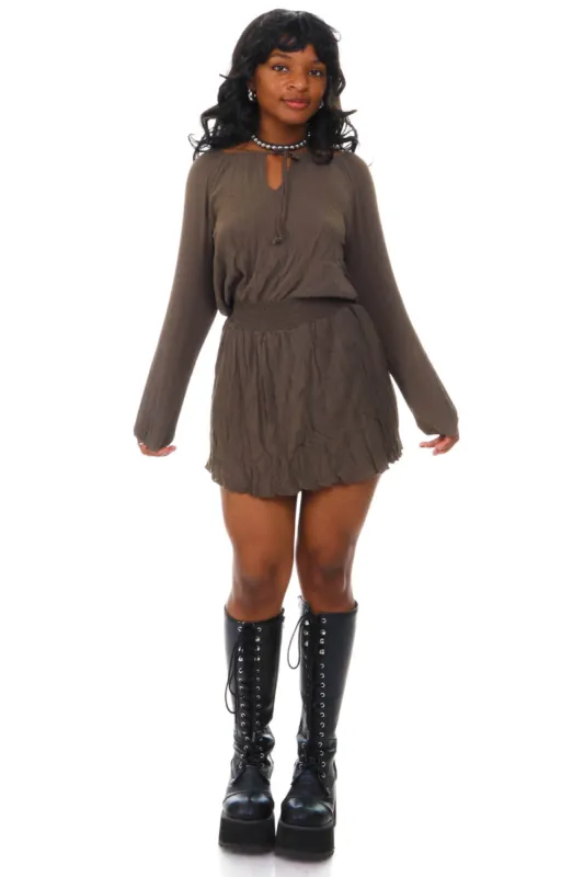 Vintage Y2K Olive Green Long-Sleeve Dress - S/M sold by Tunnel Vision