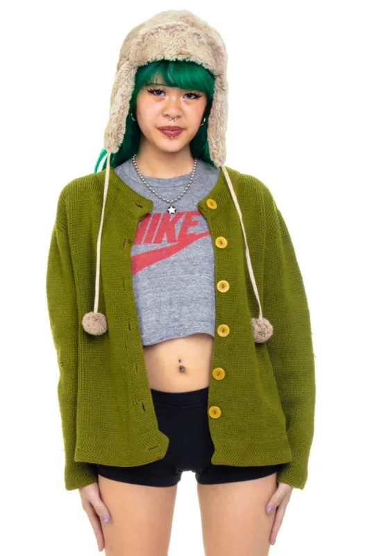 Vintage 70's Tattered Forrest Green Button Cardigan - S sold by Tunnel Vision