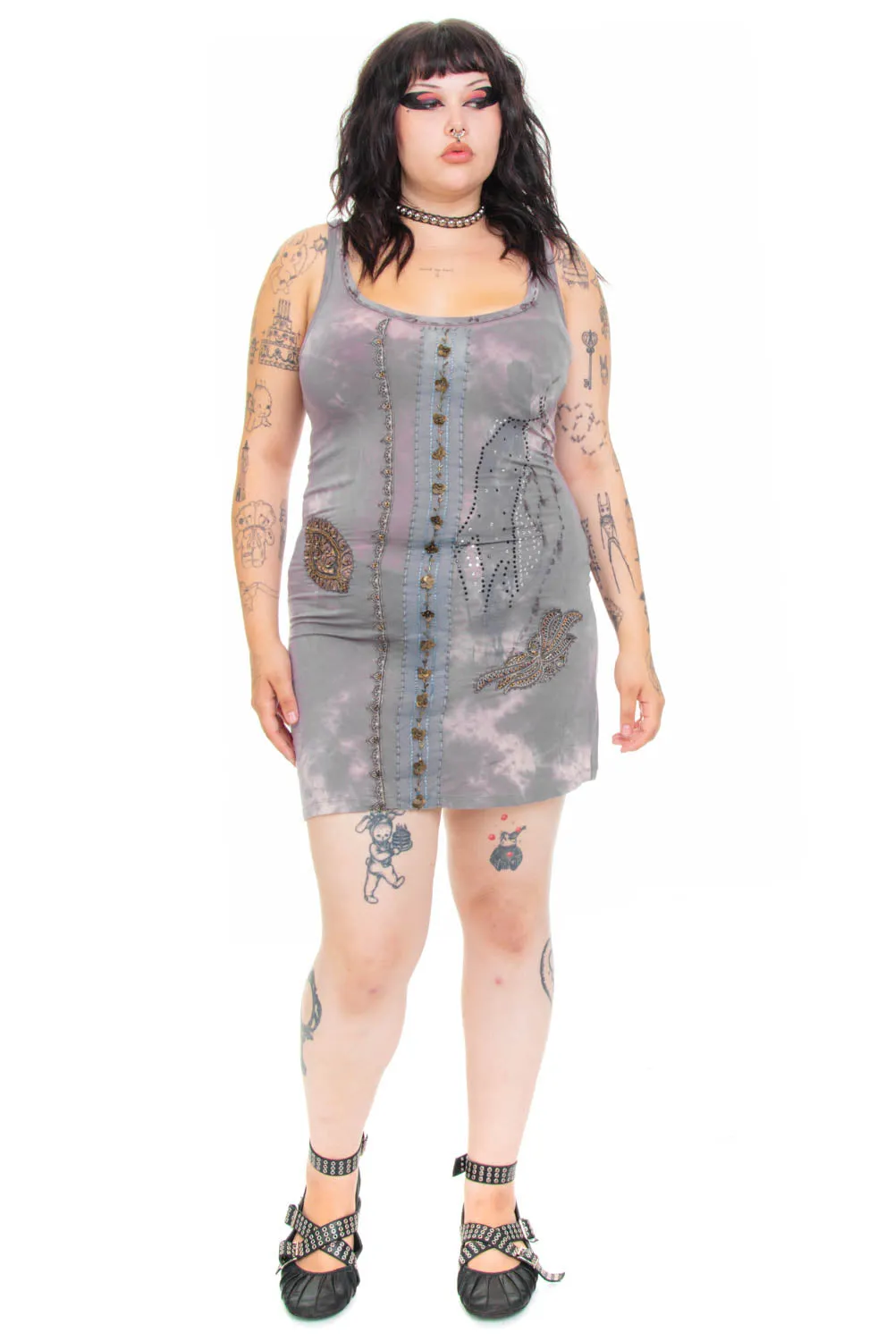 Vintage Y2K Decorated Tie-Dye Grey Fairy Tank Dress - OSFM sold by Tunnel Vision product image thumbnail 2