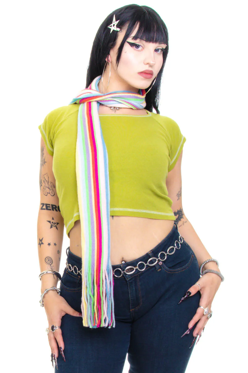 Vintage Y2K Rainbow Pastel Stripe Knit Scarf sold by Tunnel Vision product image thumbnail 2