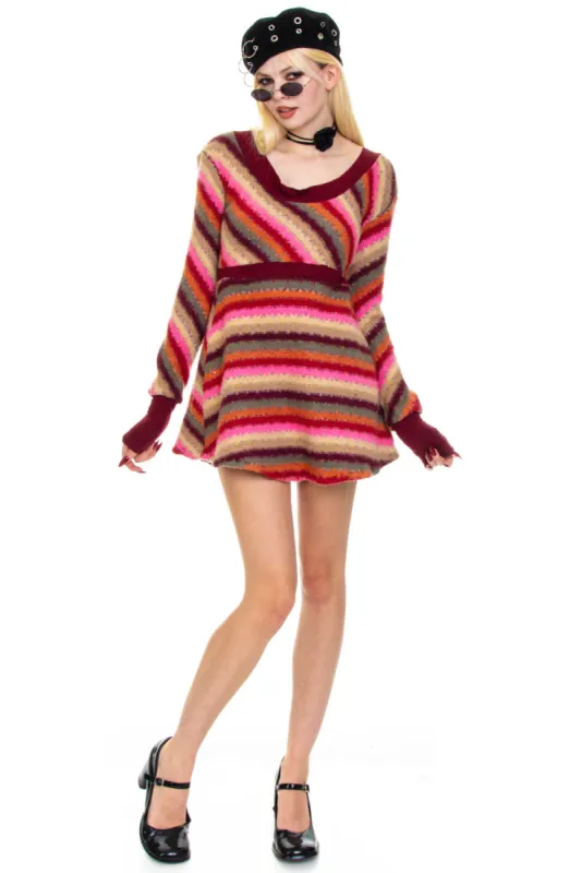 Vintage Y2K Candy Stripe Long-Sleeve Dress - S/M sold by Tunnel Vision