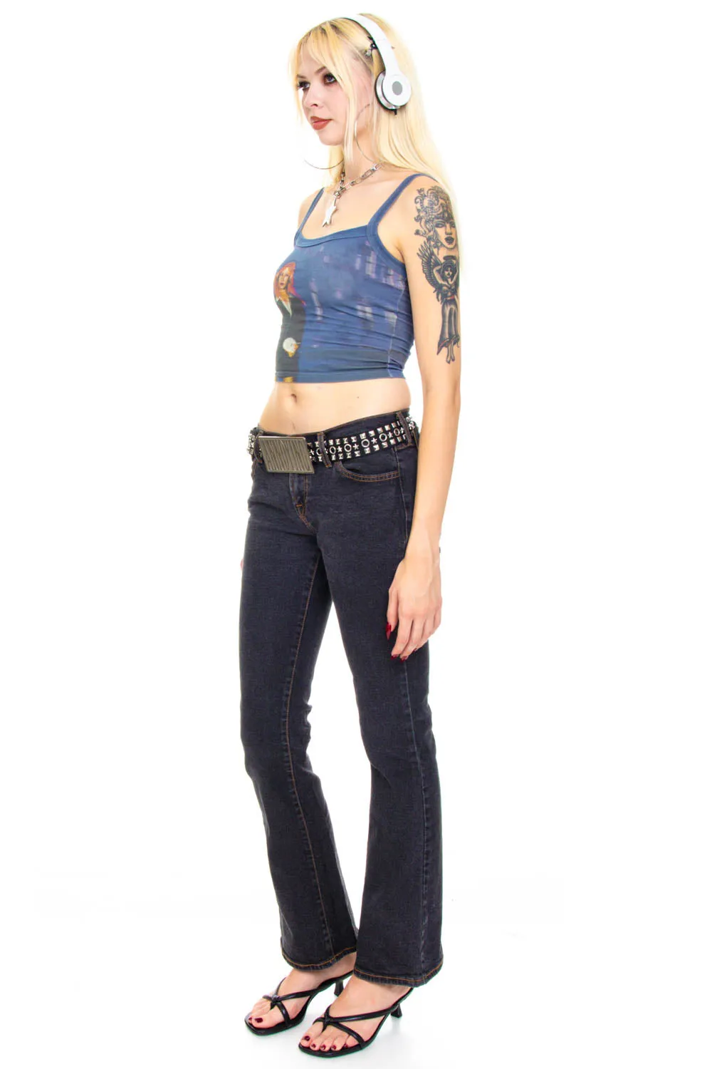 Vintage Y2K Charcoal Denim Flares - S sold by Tunnel Vision product image thumbnail 4
