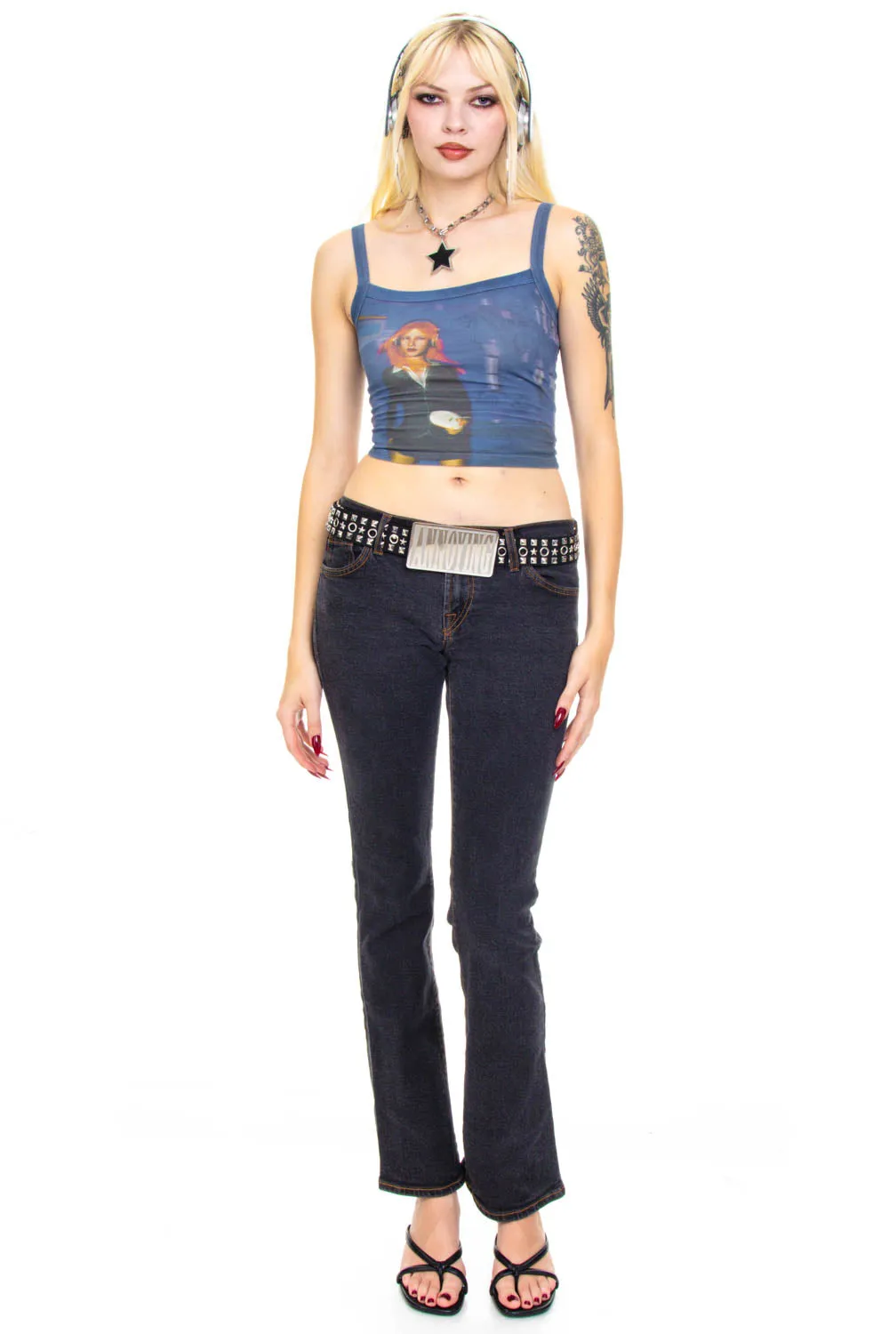 Vintage Y2K Charcoal Denim Flares - S sold by Tunnel Vision product image thumbnail 2