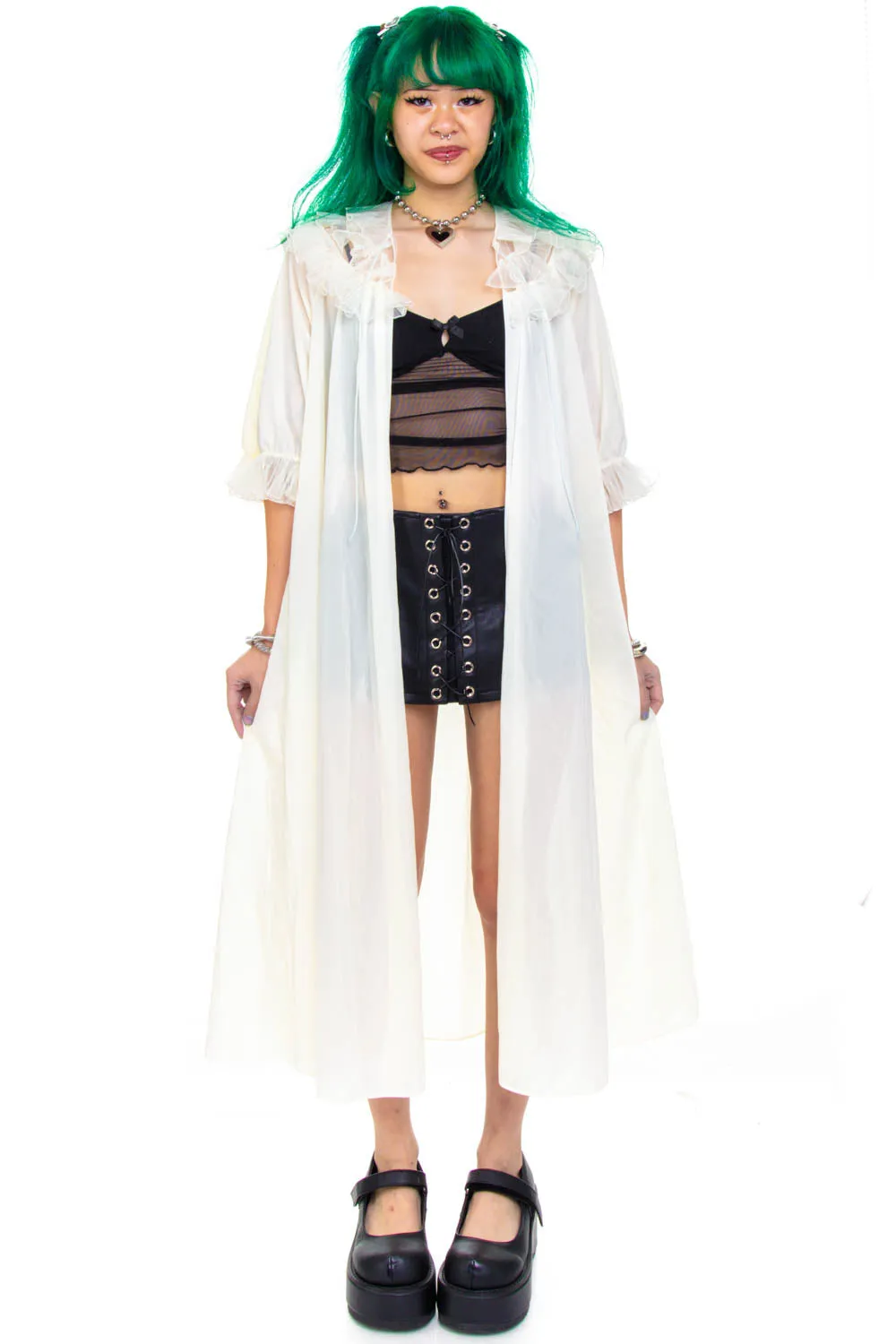 Vintage 70's Ghostly White Ruffly Sheer Duster - XS/S/M sold by Tunnel Vision product image thumbnail 3