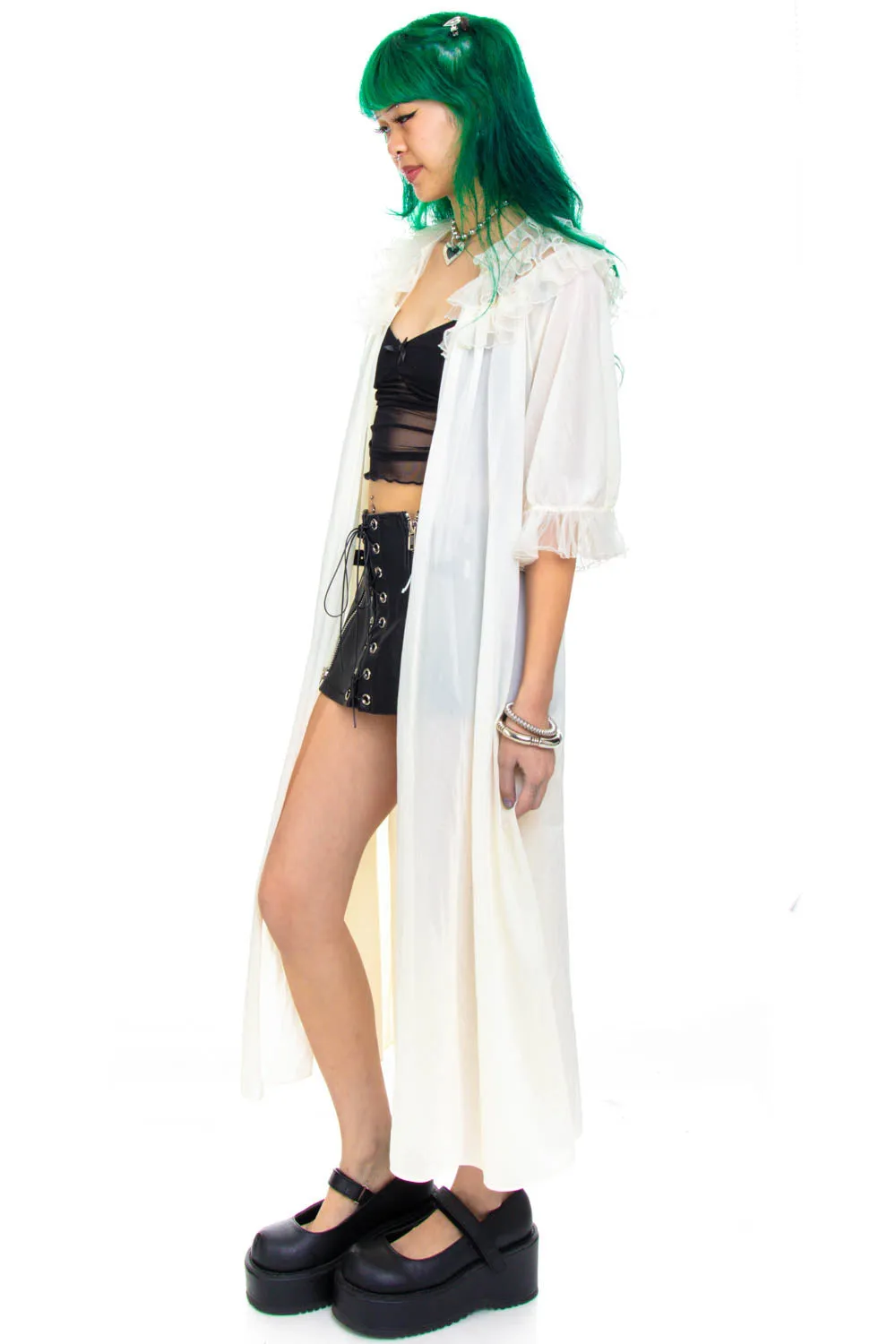 Vintage 70's Ghostly White Ruffly Sheer Duster - XS/S/M sold by Tunnel Vision product image thumbnail 4