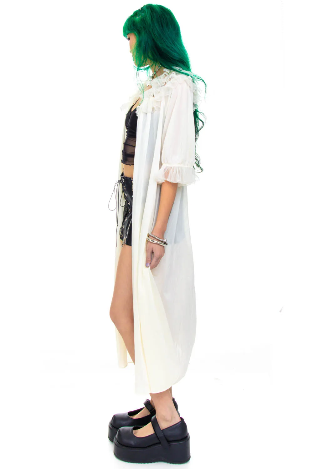 Vintage 70's Ghostly White Ruffly Sheer Duster - XS/S/M sold by Tunnel Vision product image thumbnail 5