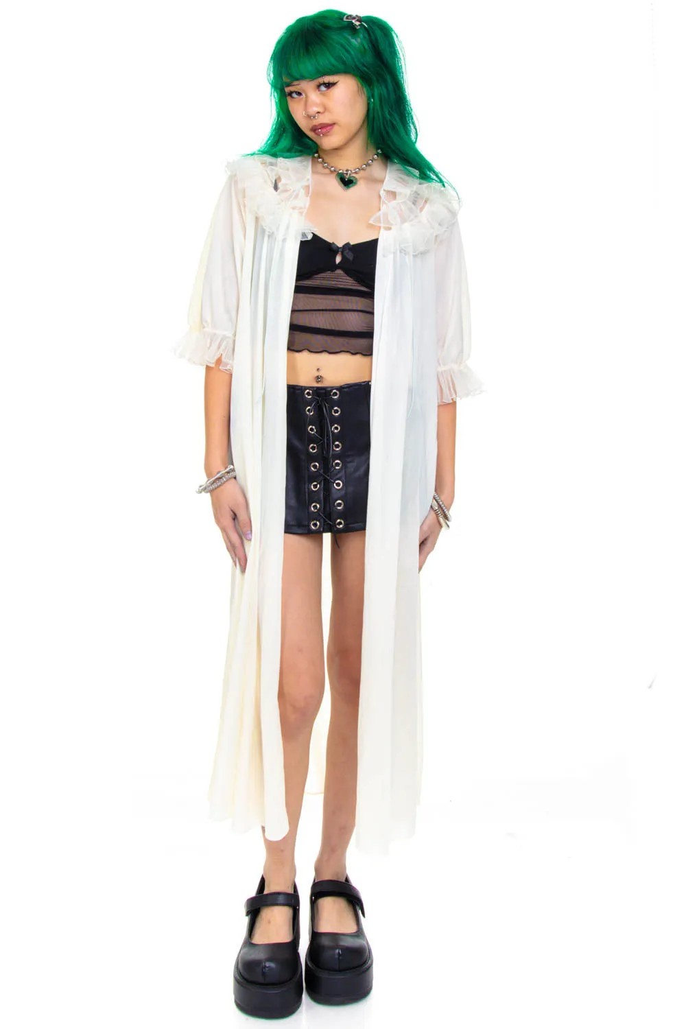 Vintage 70's Ghostly White Ruffly Sheer Duster - XS/S/M sold by Tunnel Vision product image thumbnail 2