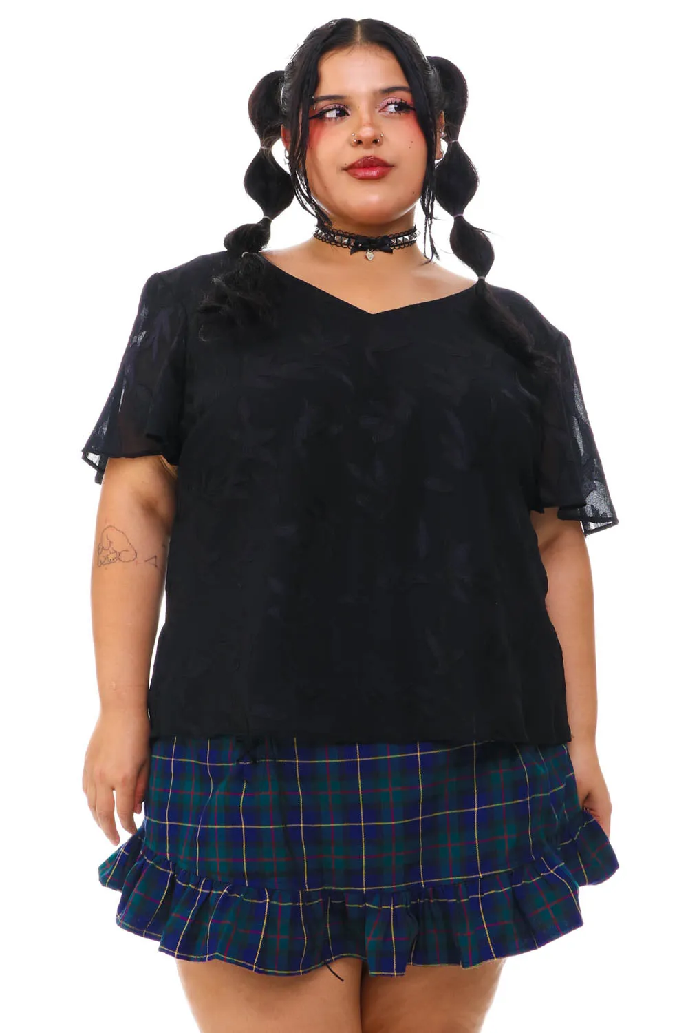 Vintage 90's Black Fallen Leaves Overlay Top - 2X/3X sold by Tunnel Vision