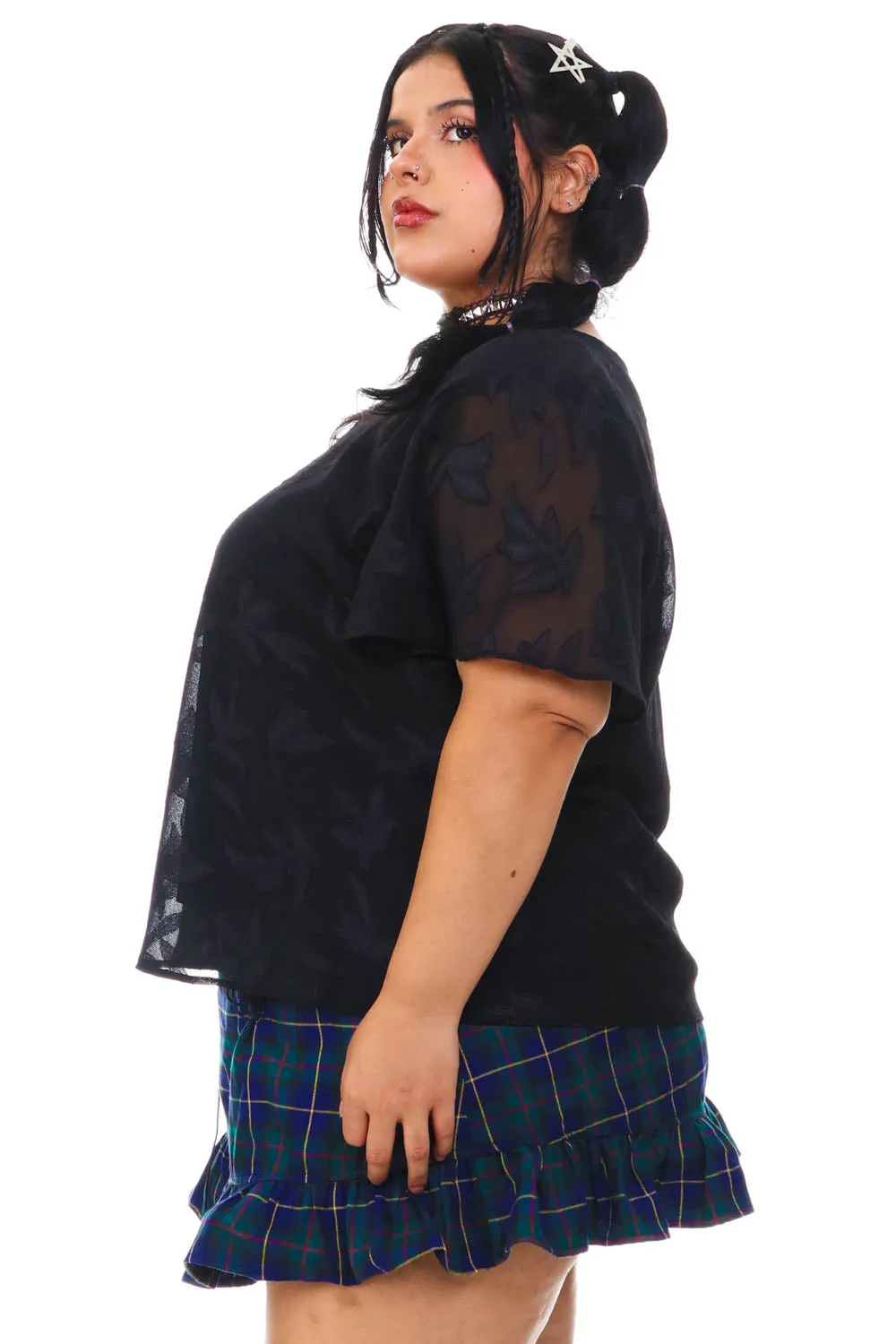 Vintage 90's Black Fallen Leaves Overlay Top - 2X/3X sold by Tunnel Vision product image thumbnail 4