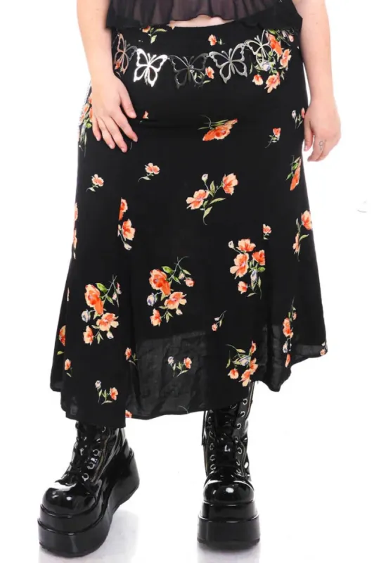 Vintage Y2K Black Floral Midi Skirt - 2X sold by Tunnel Vision