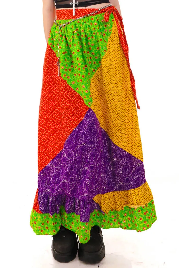 Vintage 70's Technicolor Patchwork Maxi Skirt - XS/S sold by Tunnel Vision