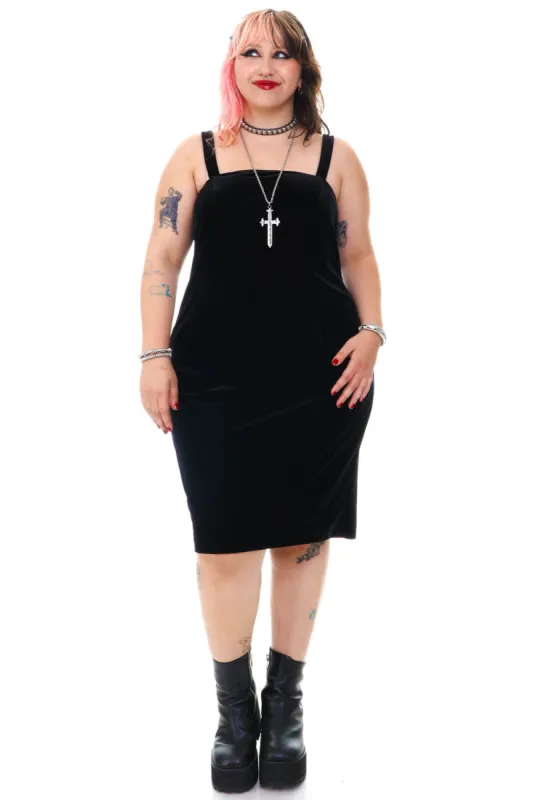 Vintage 90's Black Velvet Midi Dress - XL sold by Tunnel Vision