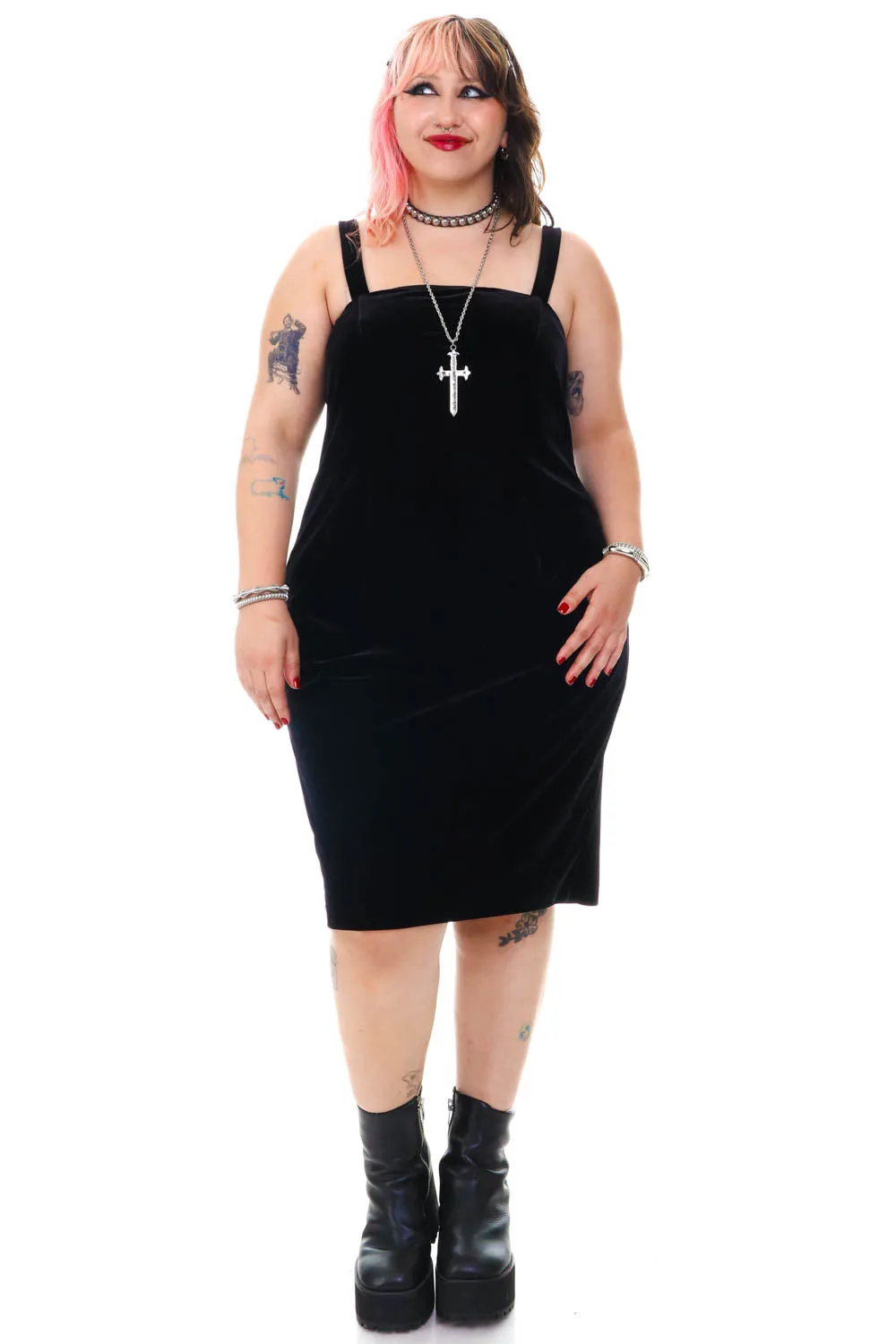 Vintage 90's Black Velvet Midi Dress - XL sold by Tunnel Vision