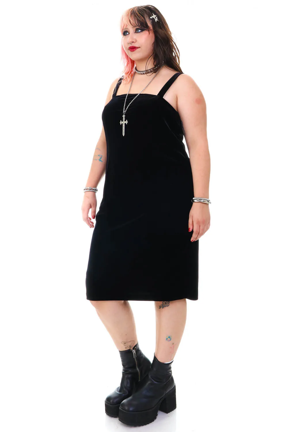Vintage 90's Black Velvet Midi Dress - XL sold by Tunnel Vision product image thumbnail 3