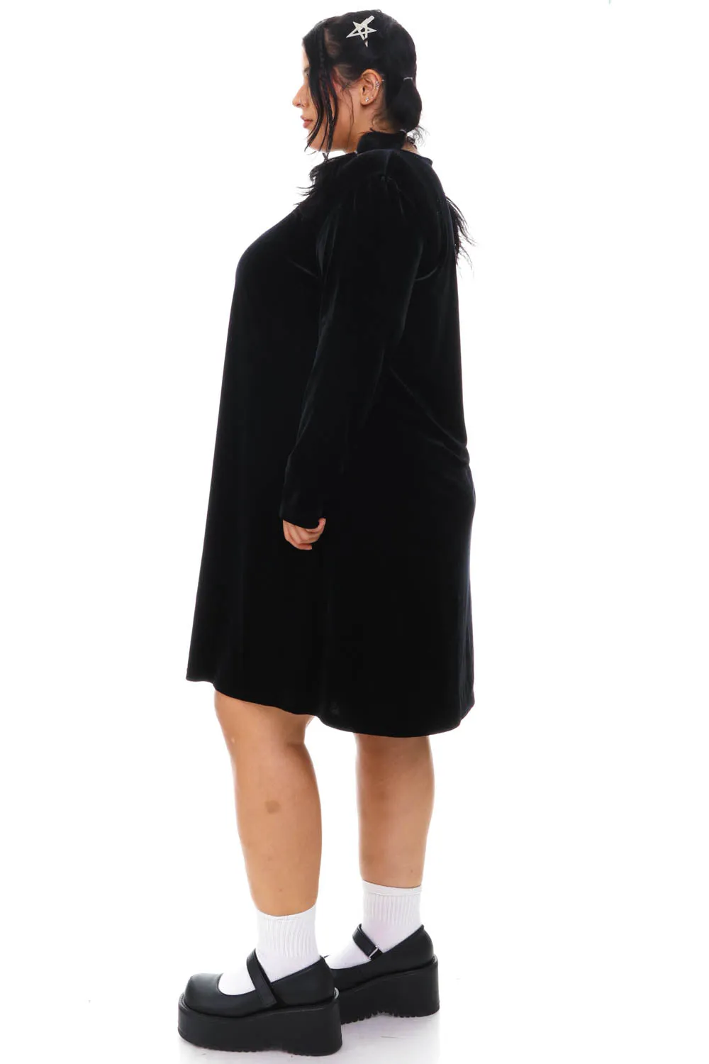 Vintage 90's Black Velvet Long-Sleeve Dress - 2X/3X/4X sold by Tunnel Vision product image thumbnail 4