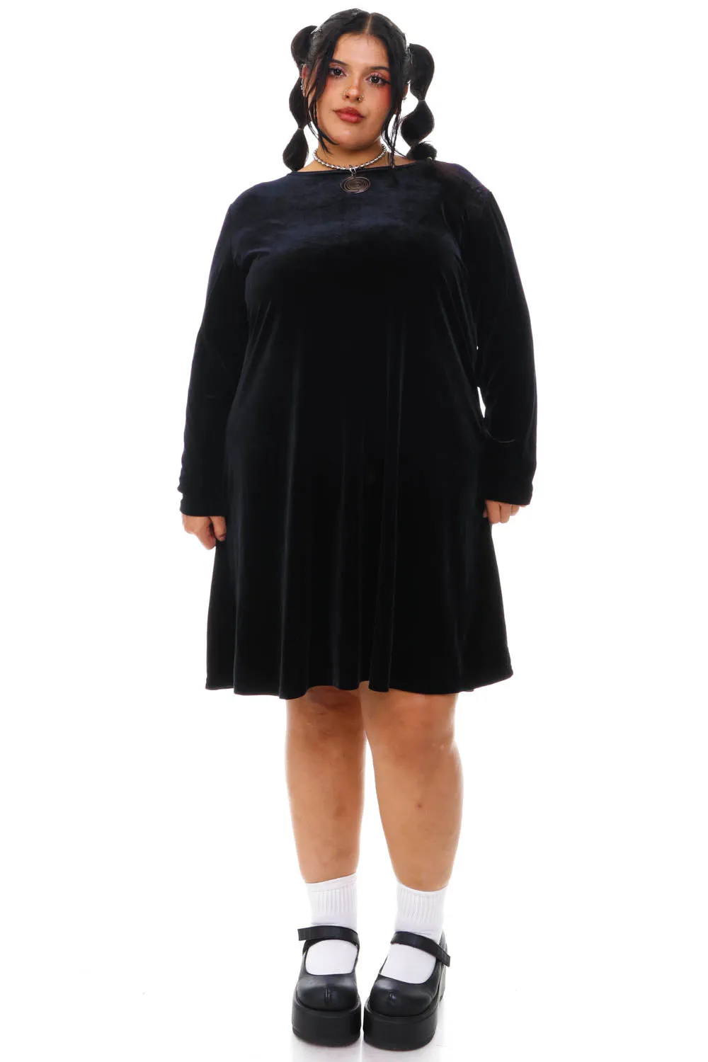 Vintage 90's Black Velvet Long-Sleeve Dress - 2X/3X/4X sold by Tunnel Vision product image thumbnail 2
