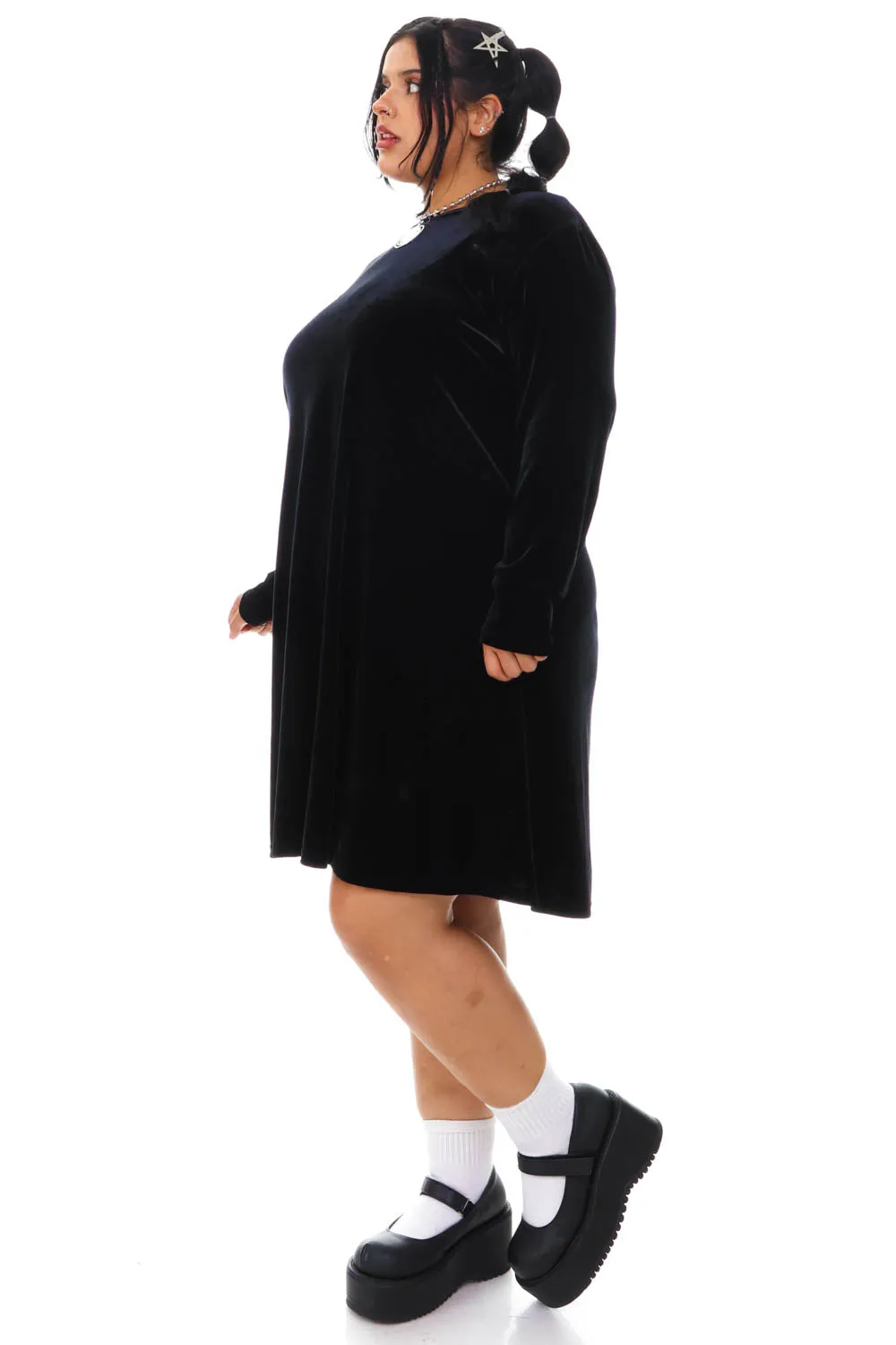 Vintage 90's Black Velvet Long-Sleeve Dress - 2X/3X/4X sold by Tunnel Vision product image thumbnail 3