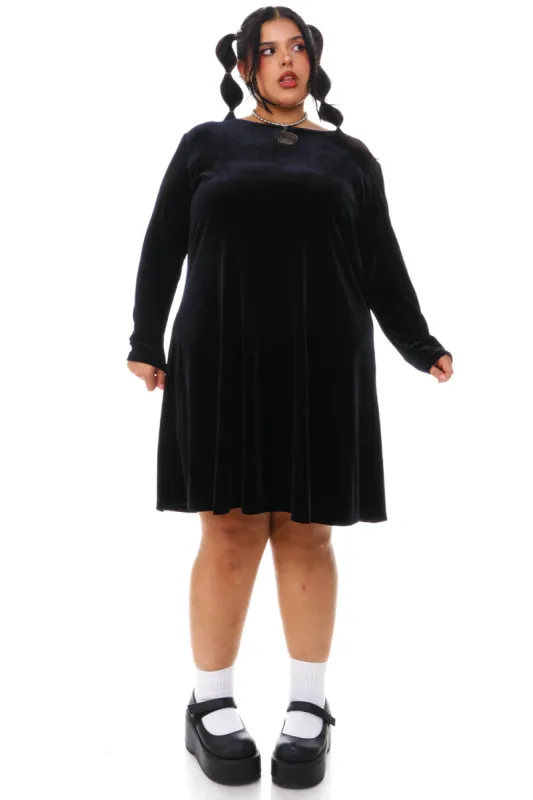 Vintage 90's Black Velvet Long-Sleeve Dress - 2X/3X/4X sold by Tunnel Vision