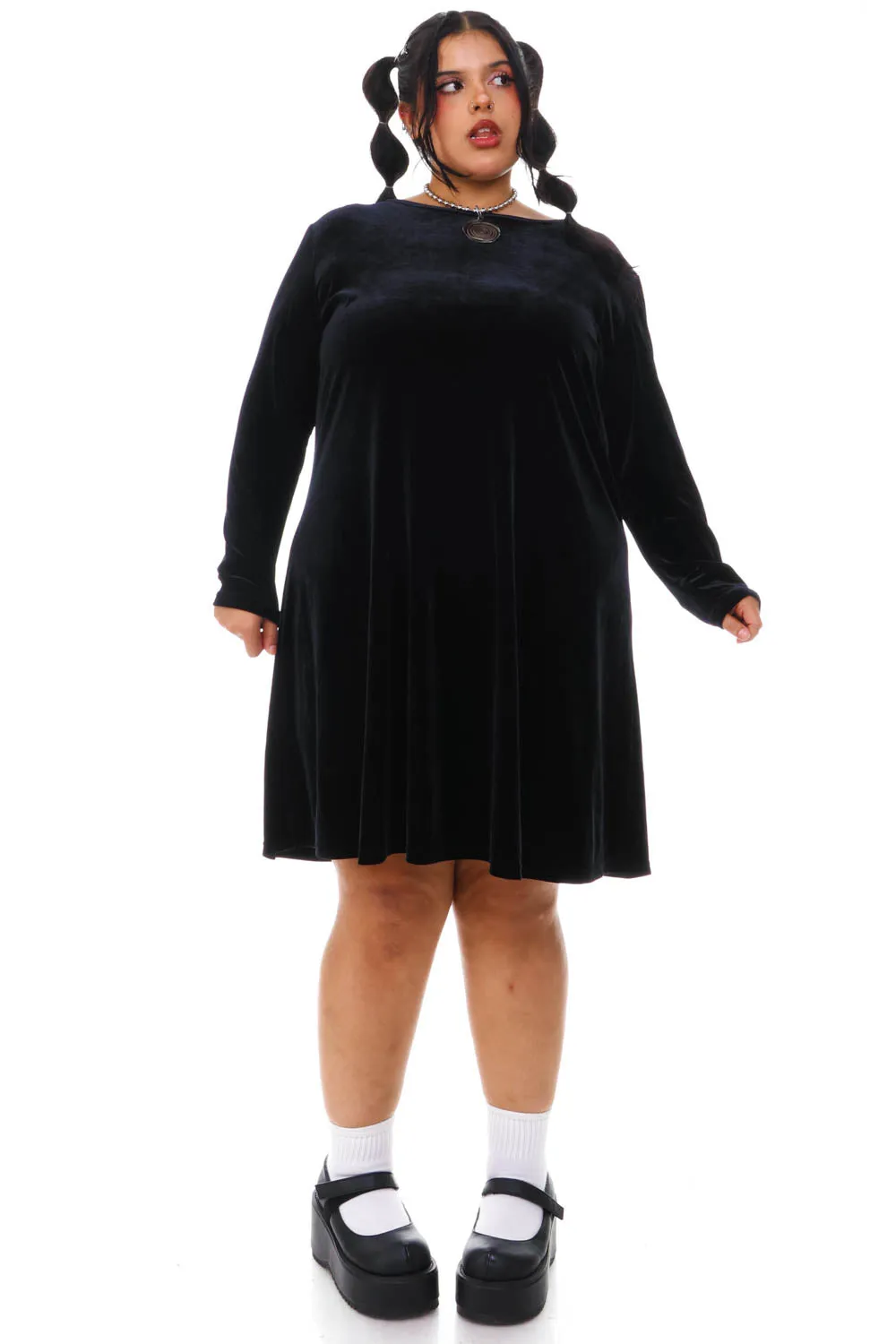 Vintage 90's Black Velvet Long-Sleeve Dress - 2X/3X/4X sold by Tunnel Vision