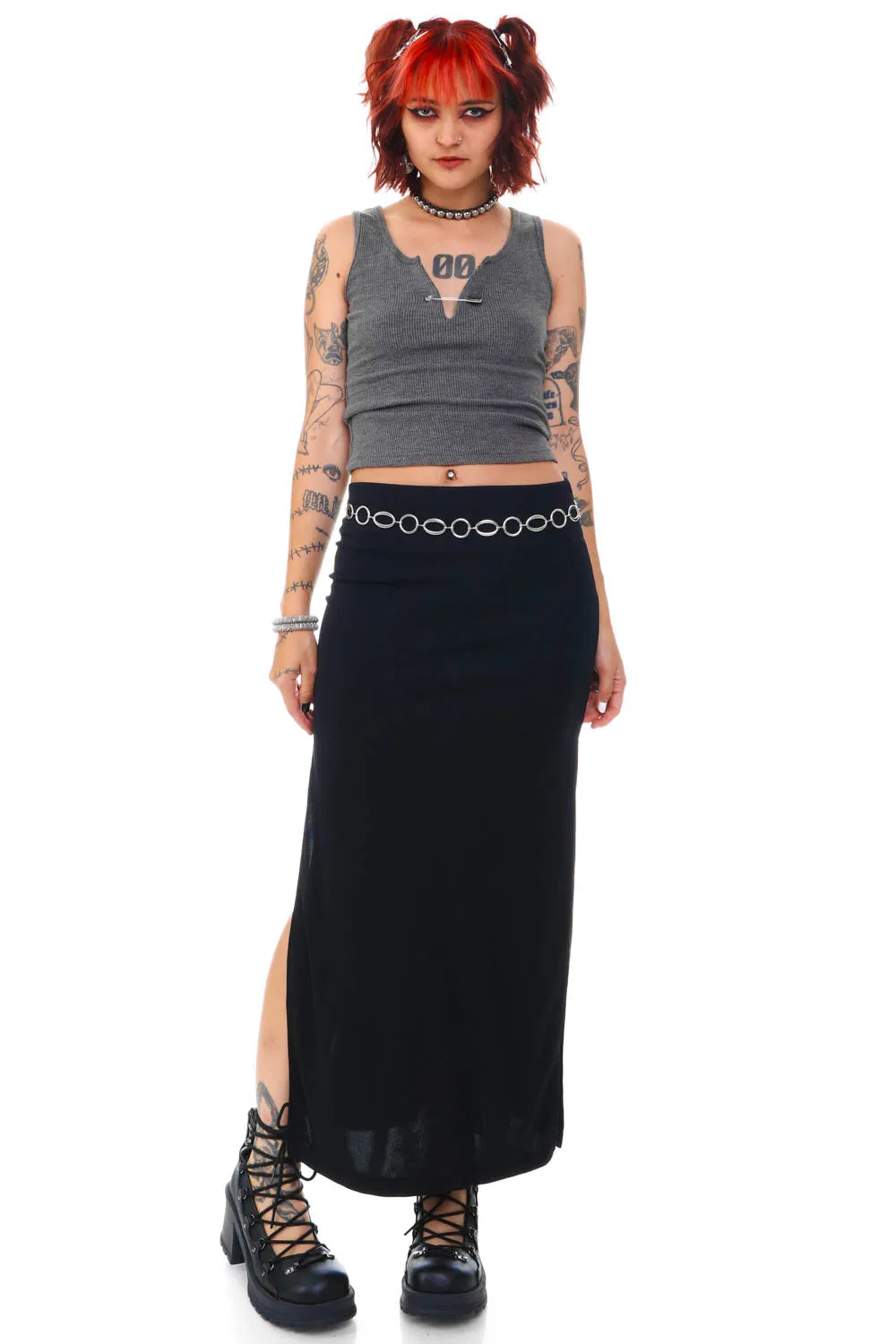 Vintage 90's Black Side Slit Maxi Skirt - S sold by Tunnel Vision product image thumbnail 2