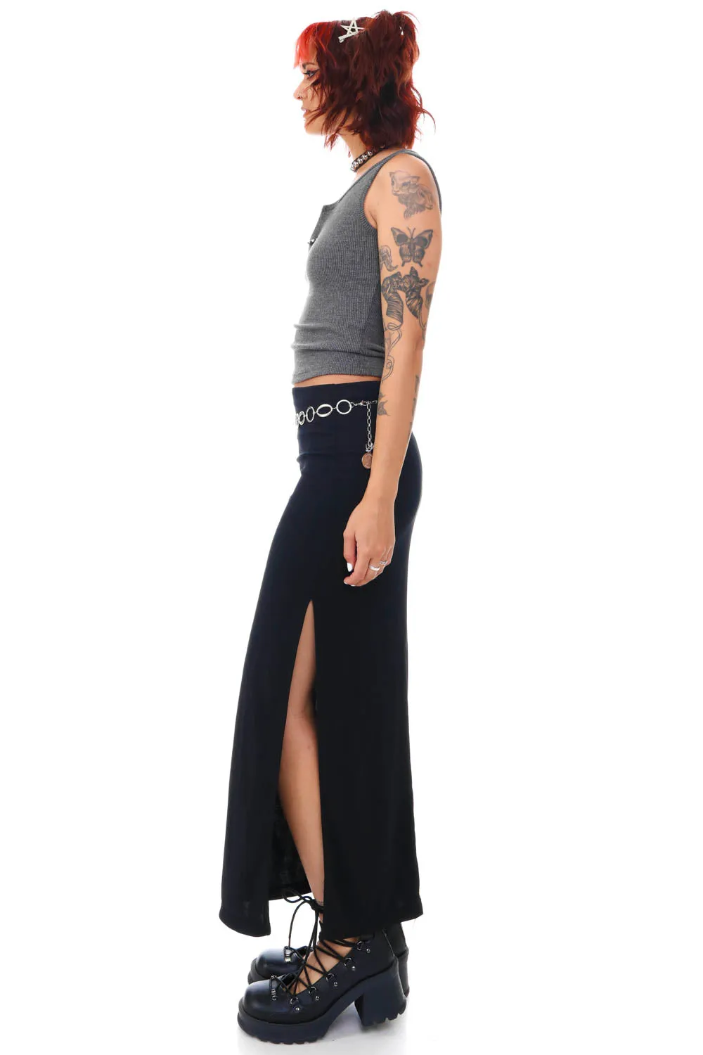 Vintage 90's Black Side Slit Maxi Skirt - S sold by Tunnel Vision product image thumbnail 5