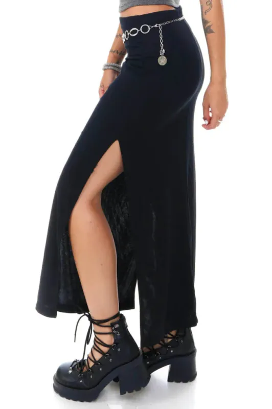 Vintage 90's Black Side Slit Maxi Skirt - S sold by Tunnel Vision