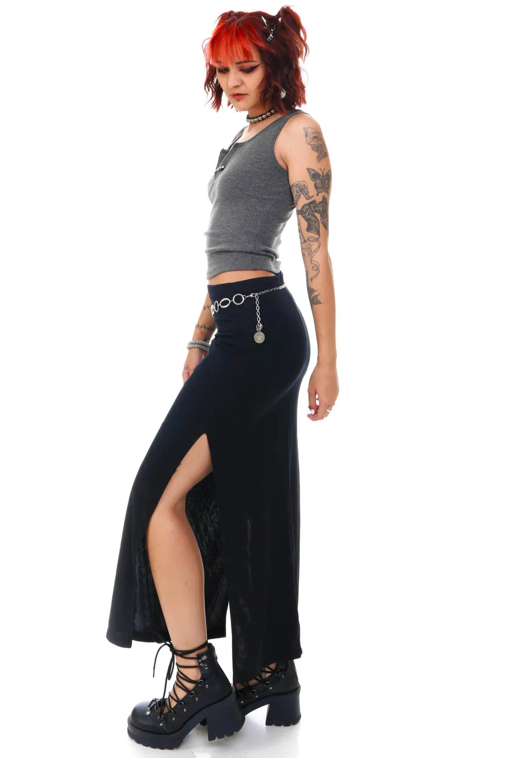 Vintage 90's Black Side Slit Maxi Skirt - S sold by Tunnel Vision product image thumbnail 3