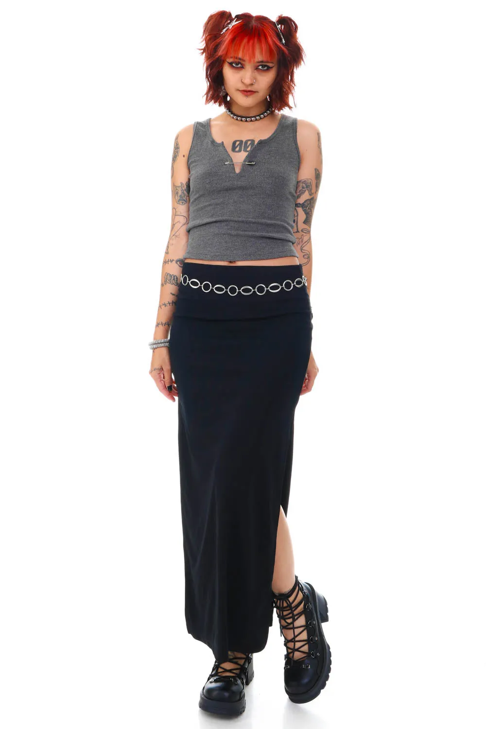 Vintage 90's Black Side Slit Maxi Skirt - S sold by Tunnel Vision product image thumbnail 4