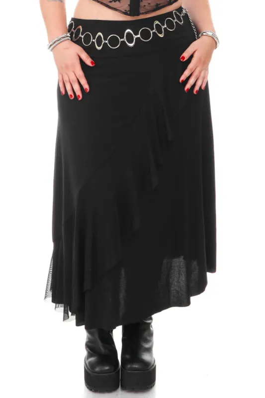 Vintage 90's Black Ruffle Maxi Skirt - XL/2X/3X sold by Tunnel Vision