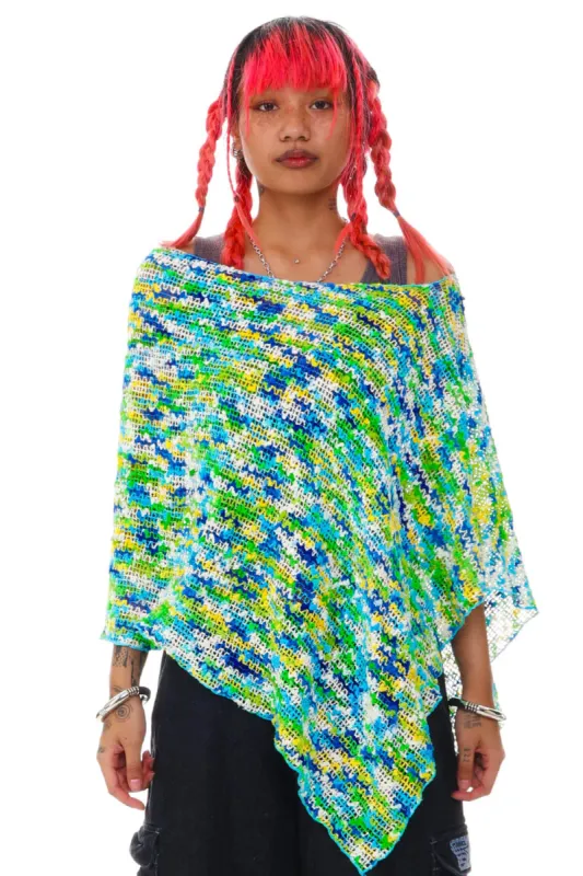 Vintage Y2K Poetry Cool Tone Knit Poncho - OSFM sold by Tunnel Vision
