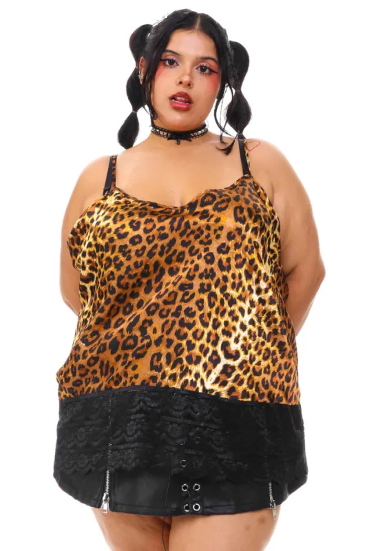 Vintage 90's Rawr Cheetah Lace Slip Tank - 2X/3X/4X sold by Tunnel Vision