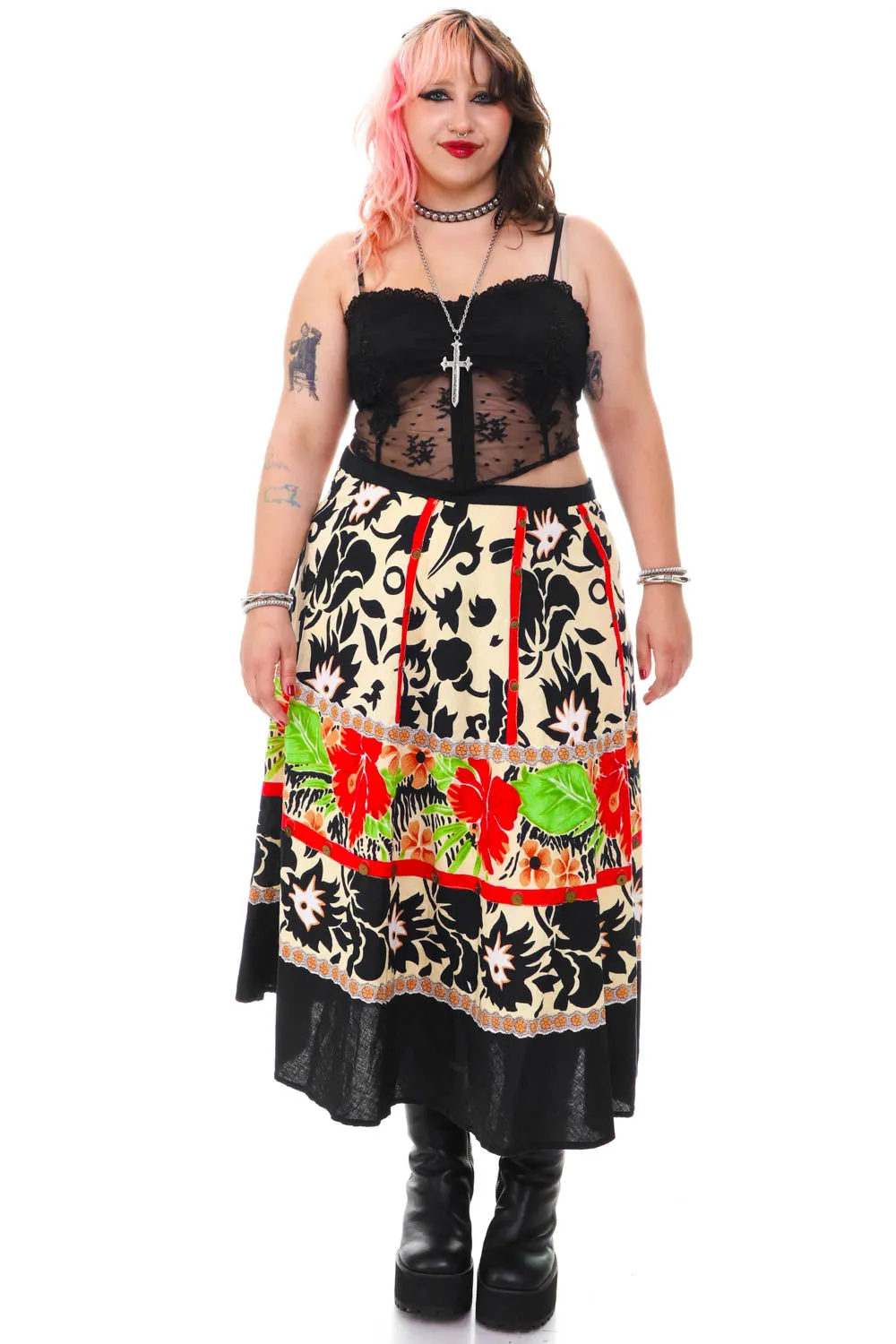 Vintage Y2K Floral Mix Print Skirt - XL/2X sold by Tunnel Vision product image thumbnail 2
