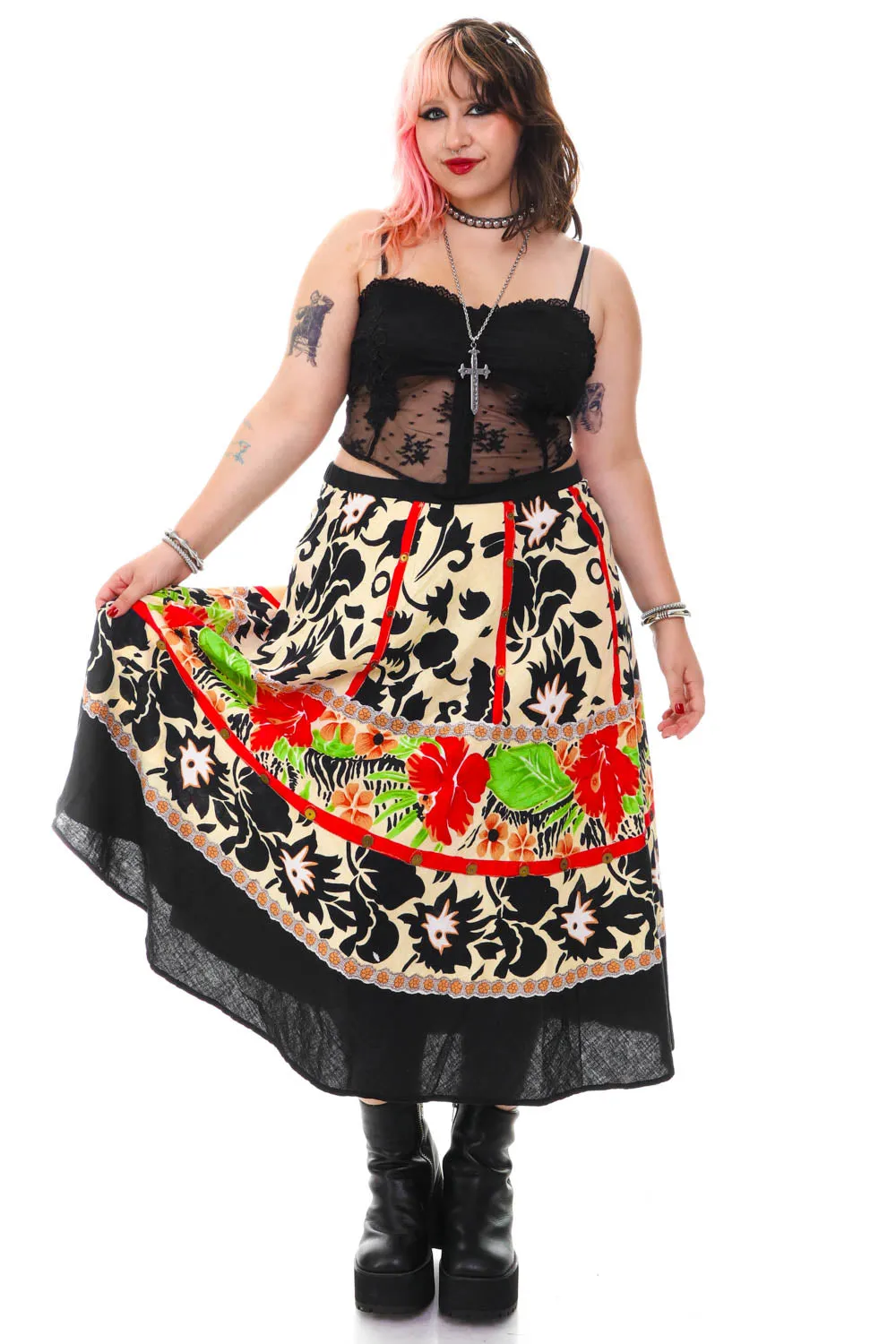 Vintage Y2K Floral Mix Print Skirt - XL/2X sold by Tunnel Vision product image thumbnail 3
