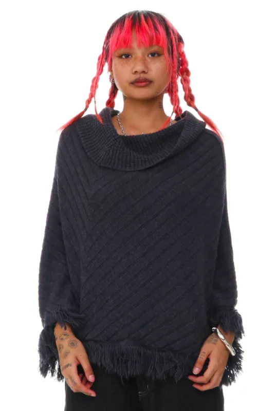 Vintage Y2K Grey Knit Poncho - OSFM sold by Tunnel Vision