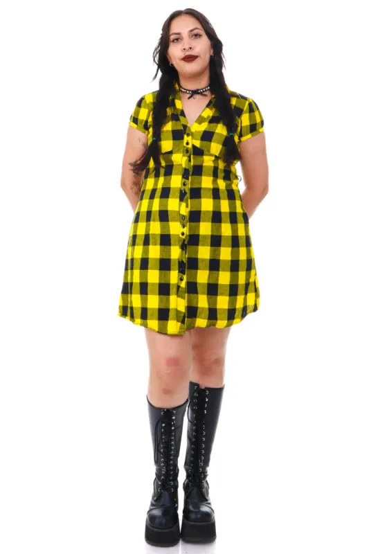 Vintage Y2K Punk Yellow Plaid Dress - M/L sold by Tunnel Vision
