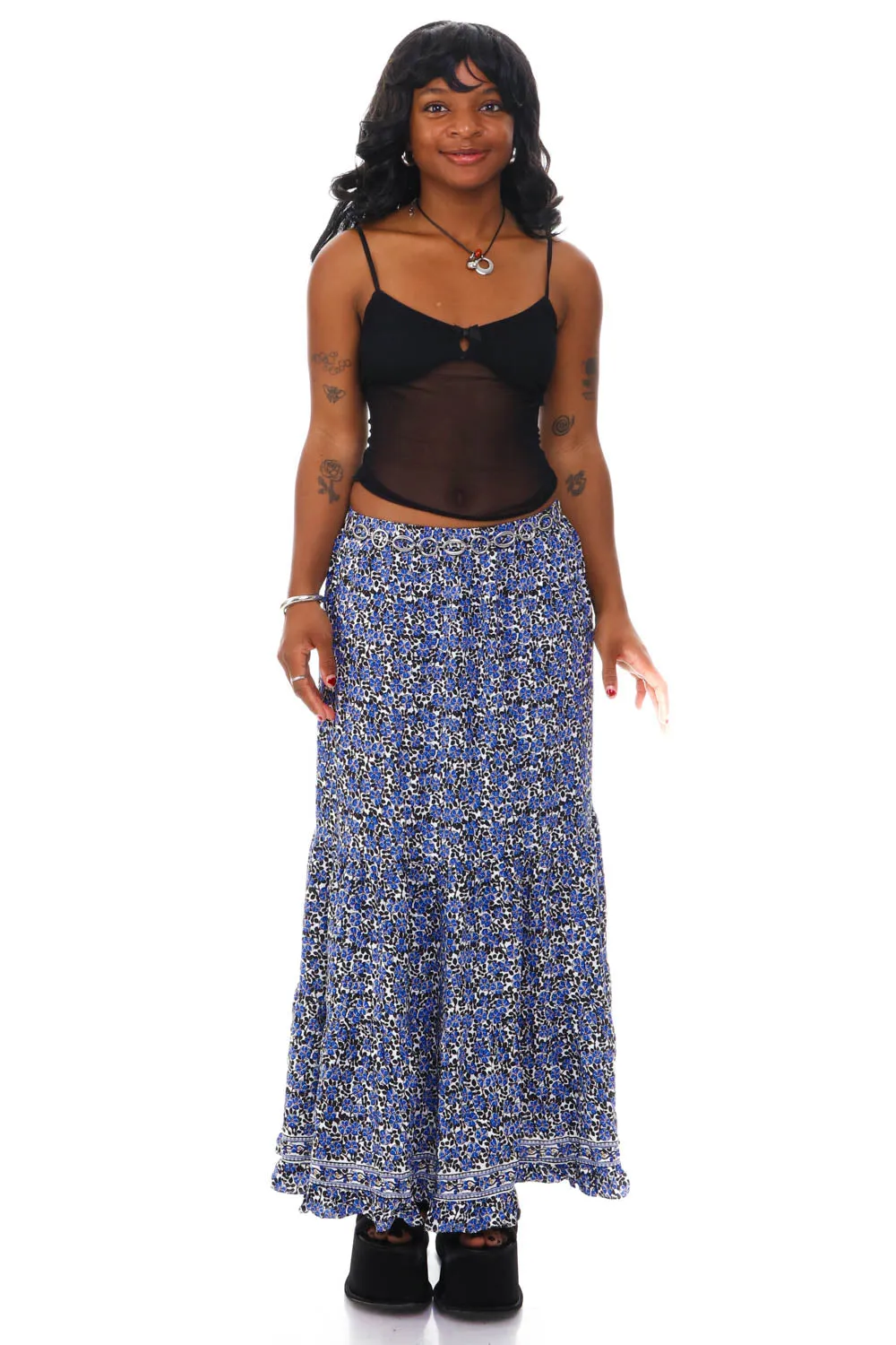 Vintage Y2K Blue Floral Pattern Maxi Skirt - S/M sold by Tunnel Vision product image thumbnail 3