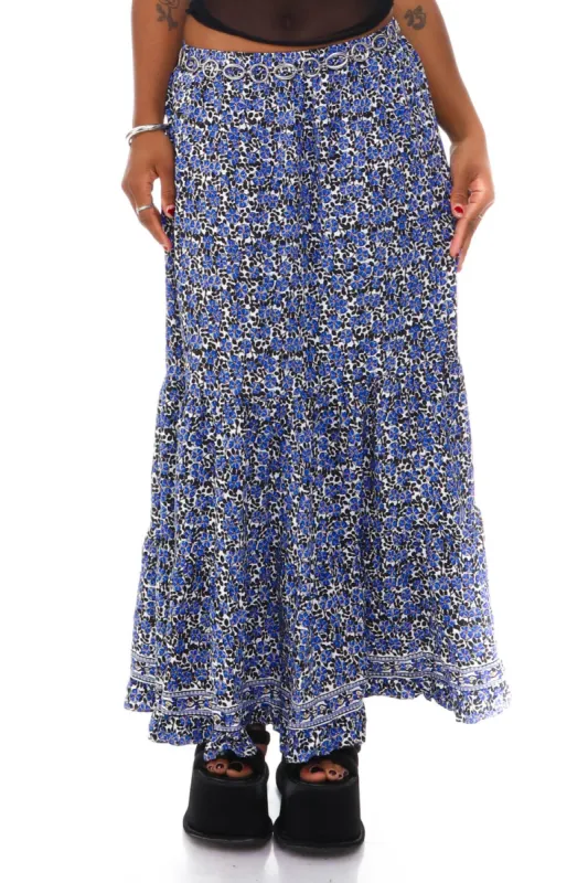 Vintage Y2K Blue Floral Pattern Maxi Skirt - S/M sold by Tunnel Vision