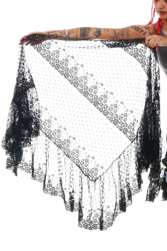 Vintage Y2K Black Lace Witchy Hanker-chief Scarf sold by Tunnel Vision