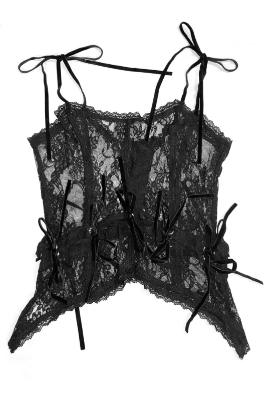 Gwendolyn Black Lace Tie-Up Camisole sold by Tunnel Vision